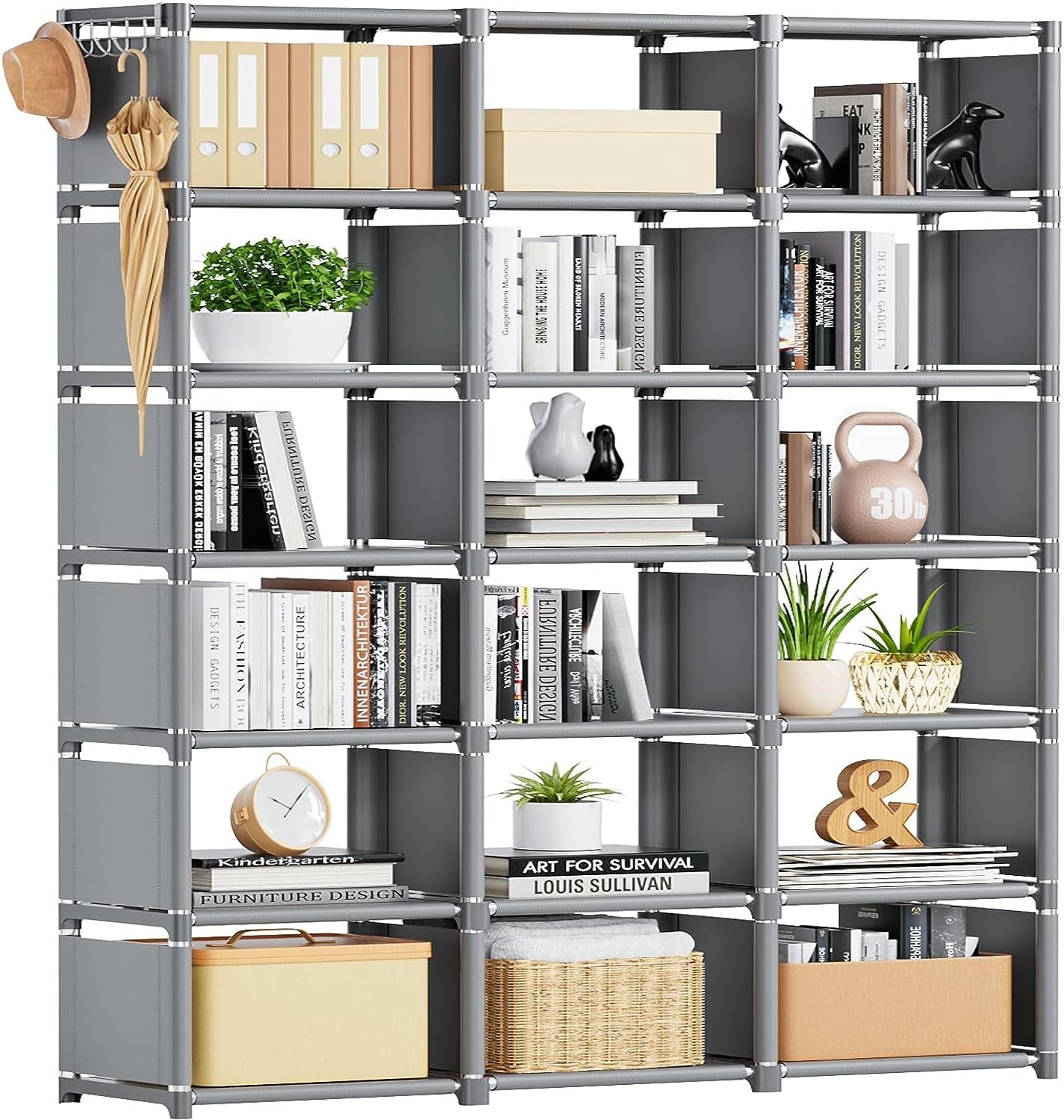 Bookshelf,18 Cube Storage Organizer,Extra Large Book Shelf Organizer,Tall Bookcase Shelf,Book Cases/Shelves,Grey Cube Shelf,Cubbies Closet Shelves for Bedroom,Living Room,Home,Office