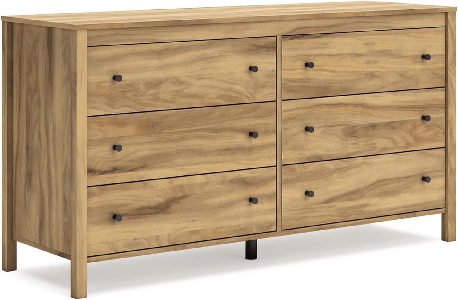 Bermacy Casual 6-Drawer Dresser with Safety Stop, Light Brown