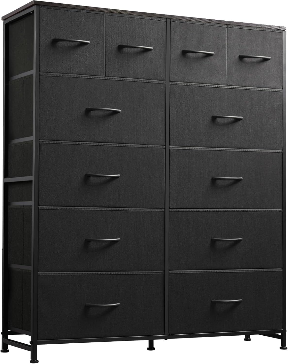 Tall Dresser for Bedroom with 12 Drawers, Dressers &amp; Chests of Drawers, Fabric Dresser for Bedroom, Closet, Fabric Storage Dresser with Storage Drawers, Steel Frame, Wood Top, Charcoal Black