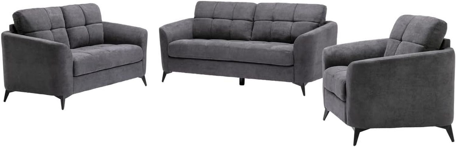 Callie Gray Woven Fabric Sofa Loveseat Chair Living Room Set