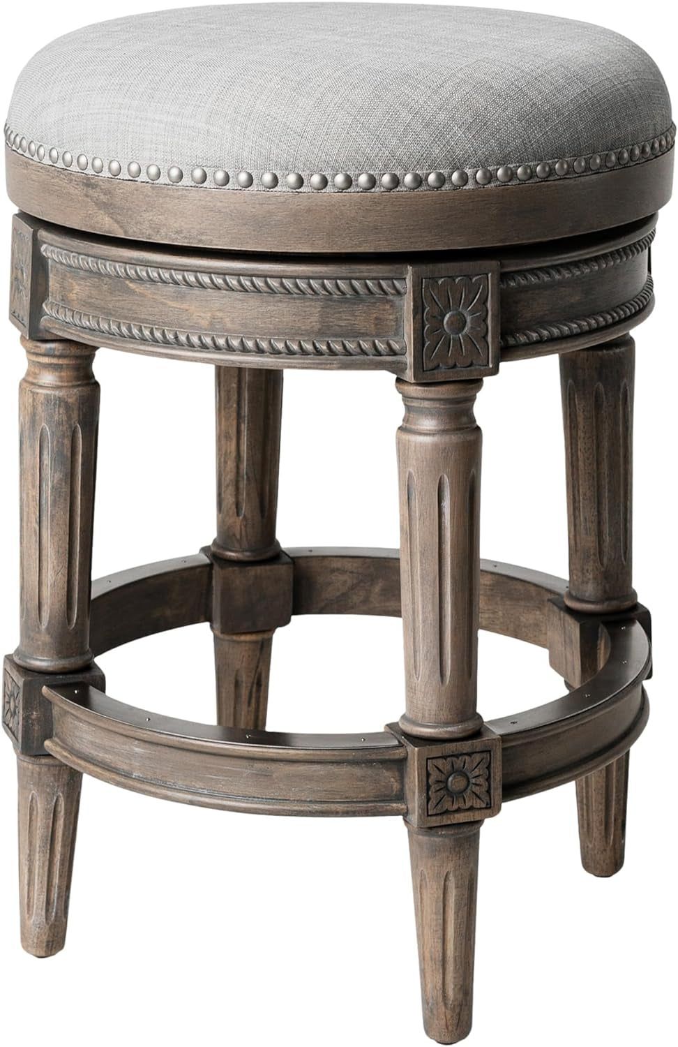 Pullman 26 Inch Tall Backless Reclaimed Oak Finish Counter Height Upholstered Barstool with Ash Grey Fabric Cushion Seat