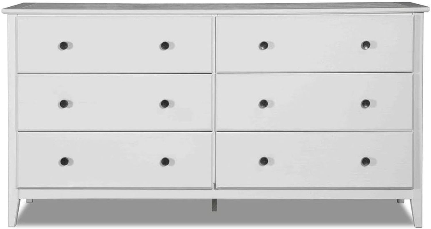 Greenport 6-Drawer Bedroom Dresser, Solid Wood with a Brushed White Finish