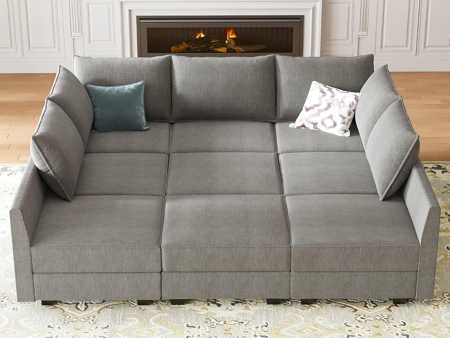 Modular Sectional Sofa with Storage, Sleeper Sectional Sofa Modular Sectional Couch for Living Room, Grey