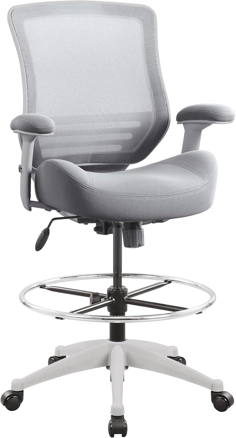 400Lbs Mesh Ergonomic Office Drafting Chair Big Adjustable Foot Ring Height Adjustable Armrest (Grey)