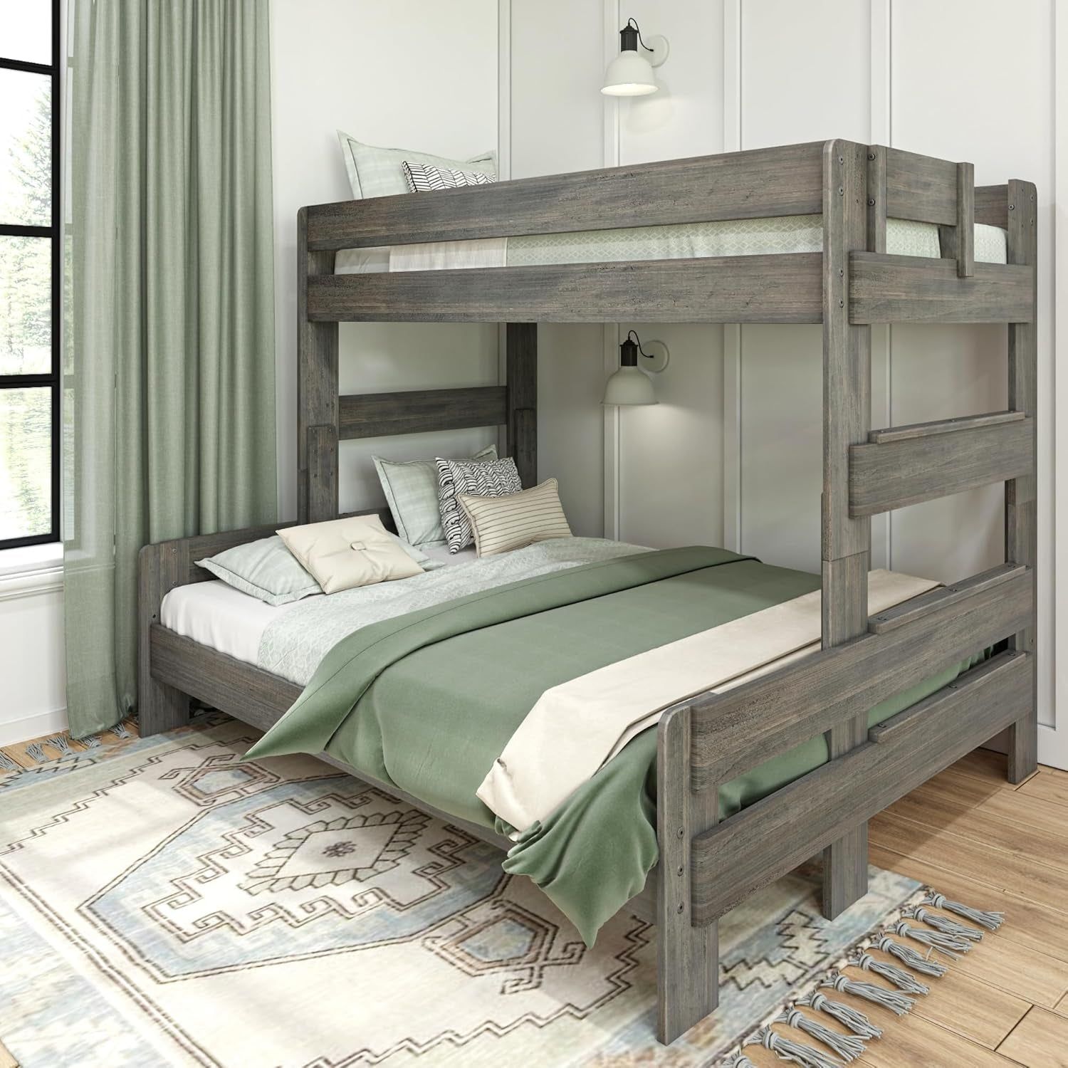 Bunk Bed, Twin Xl-Over-Queen Bed Frame for Kids, Solid Wood for No Box Spring Needed, Driftwood