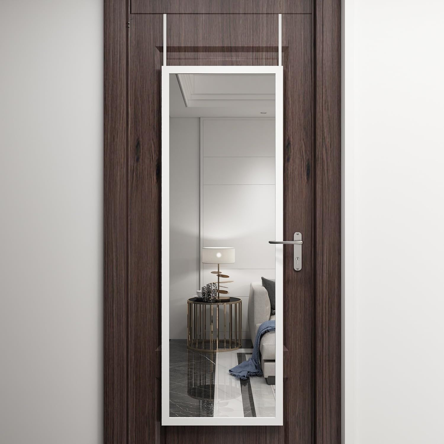 48&quot; X 16&quot; over the Door Mirror Full Length Mirror Door Mirror Wall Mirror Hanging with 2 Metal Hangers for Bedroom Living Room Bathroom White