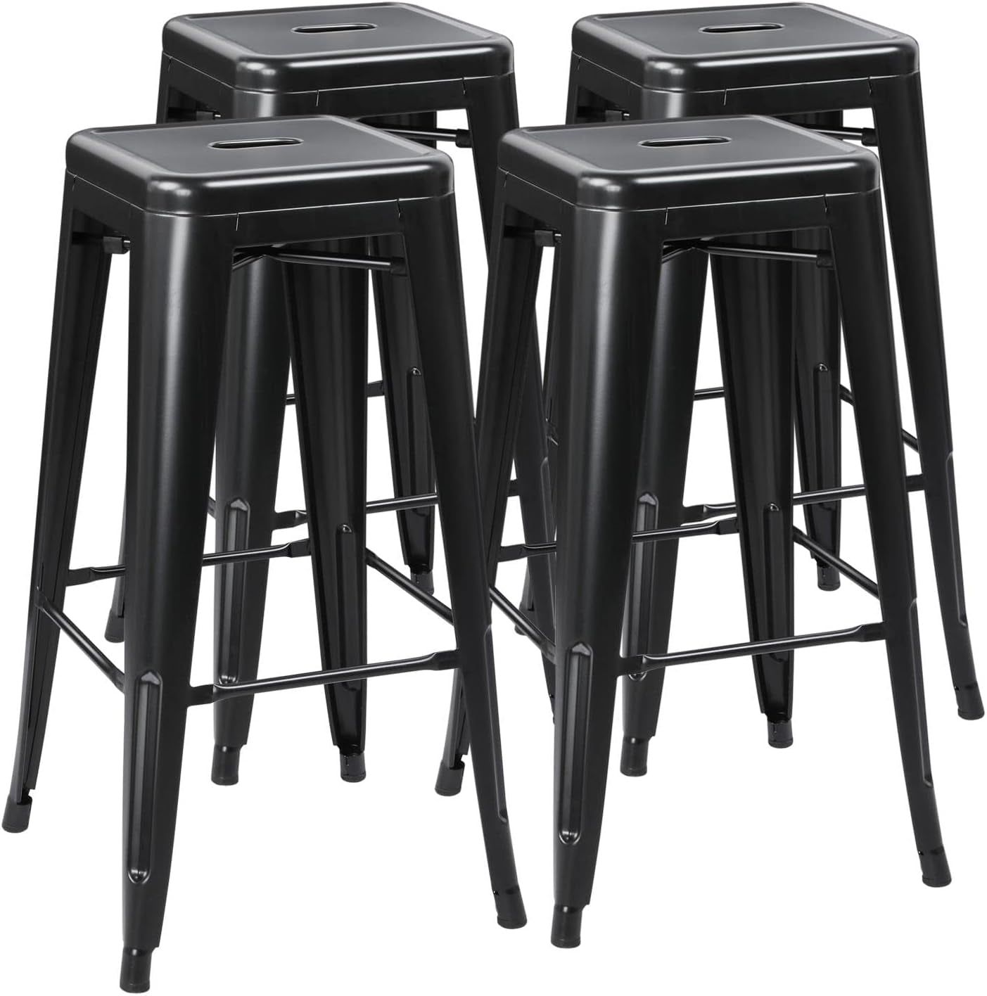 30 Inches Metal Bar Stools High Backless Stools Bar Height Stools Patio Furniture Indoor/Outdoor Stackable Kitchen Stools Dining Chair Set of 4