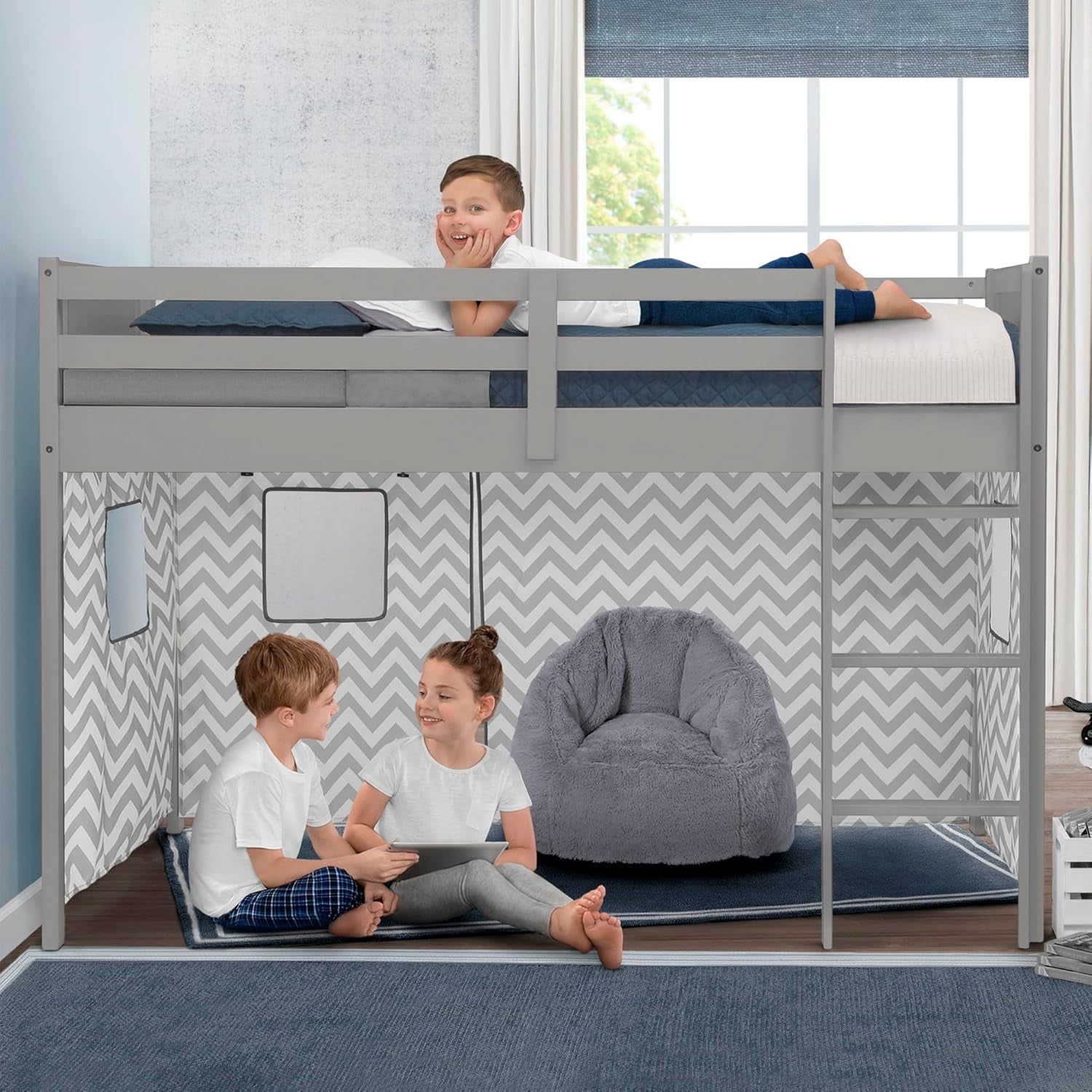 Twin Loft Bed with Guardrail and Ladder (Coordinates with Batman, Spider-Man &amp; Harry Potter Tents Sold Separately), Grey