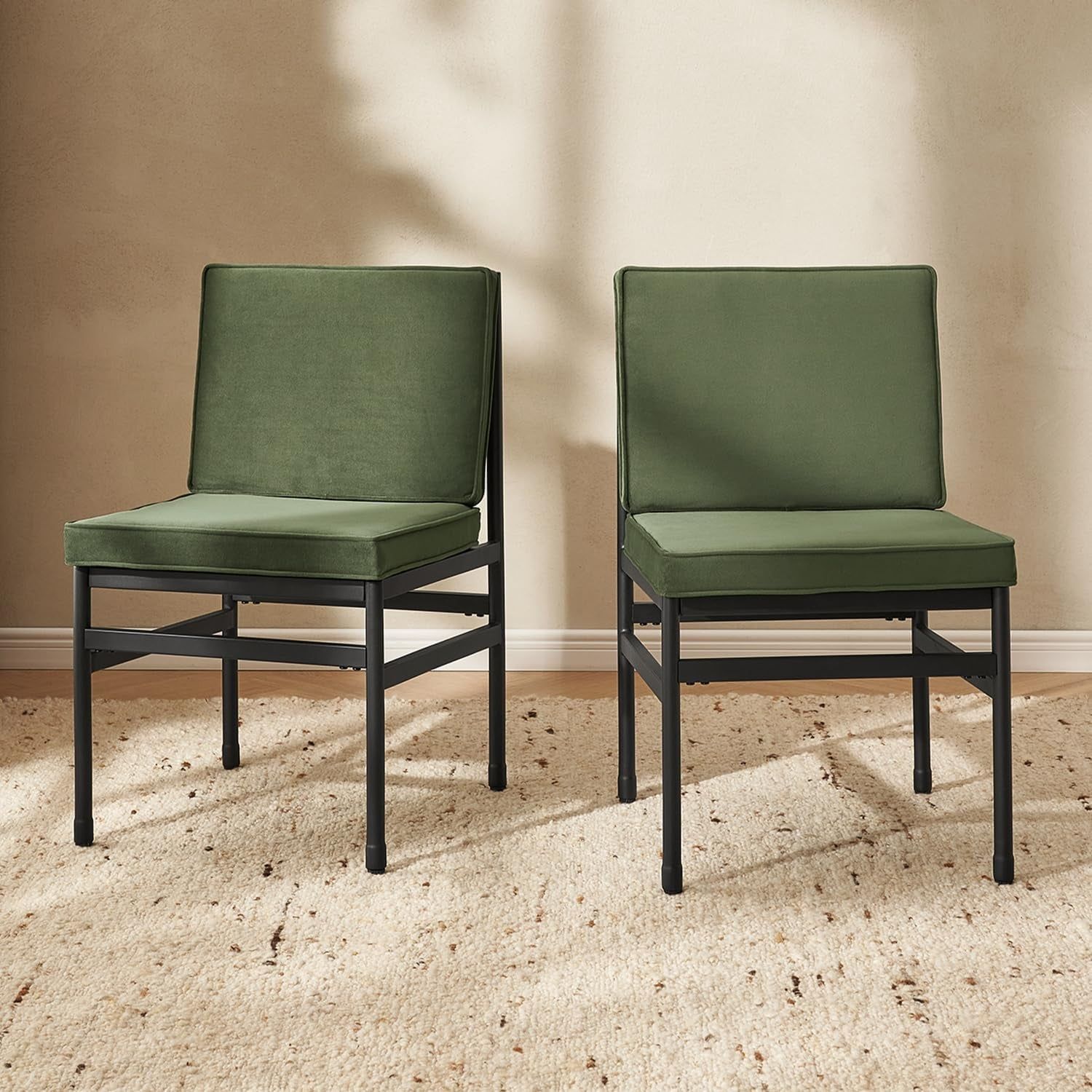 Odelia Dining Chairs, Kitchen Chairs, Dining Room Chairs, Black Dining Chairs, Sturdy Bifma-Certified Rust-Free Metal Frame and Removable Cushion Covers (2, Olive Green Velvet, One Size)