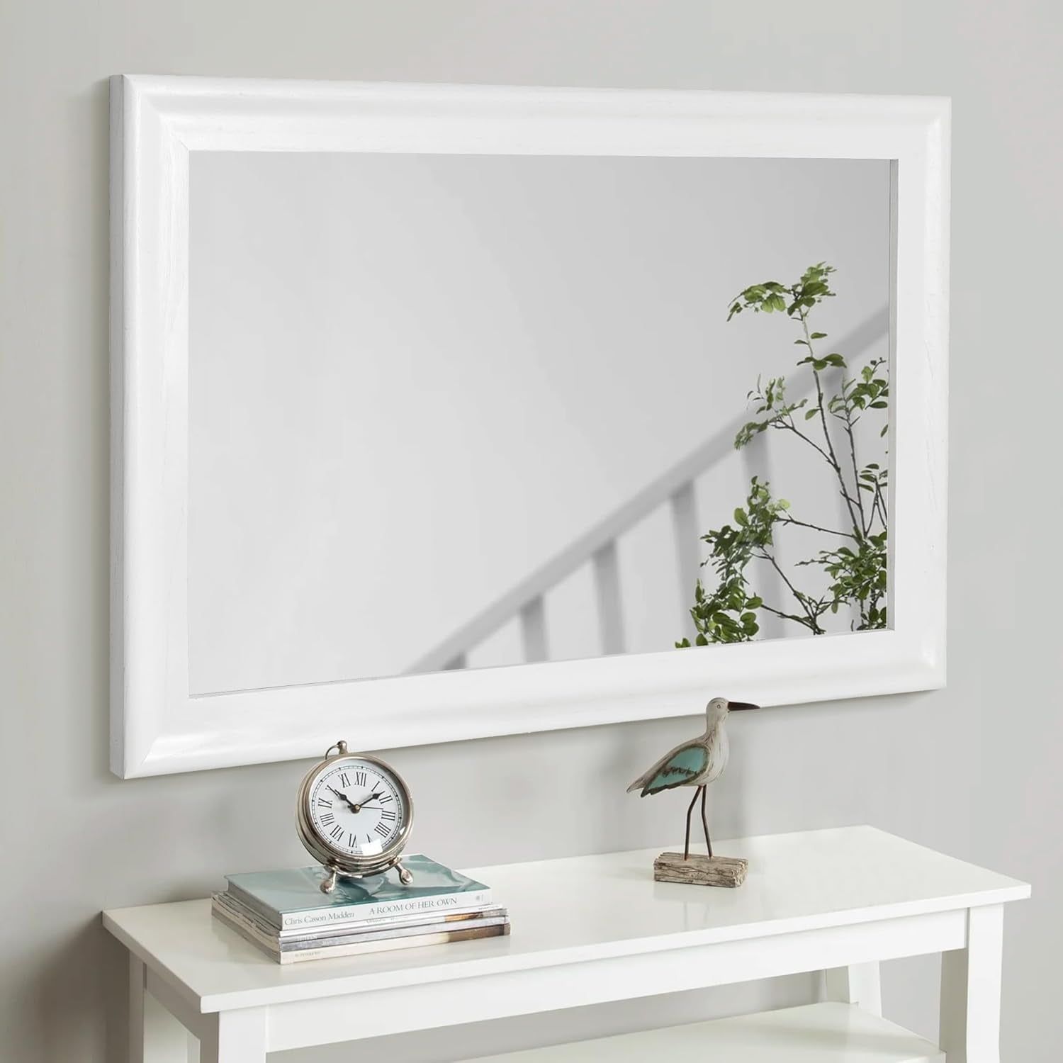 White Wood Wall Mirror for Bathroom,Rectangle Rustic Large 30 X 40 Inch Hanging Vanity Mirrors with Wooden Frame for Living Room,Bedroom,Entryway (30X40 Inch, White)
