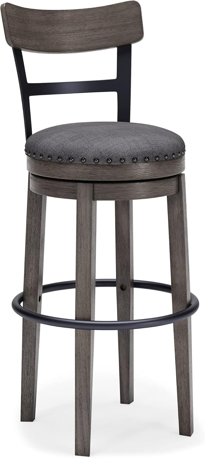 Caitbrook 30&quot; Farmhouse Bar Height Upholstered Swivel Barstool, Gray