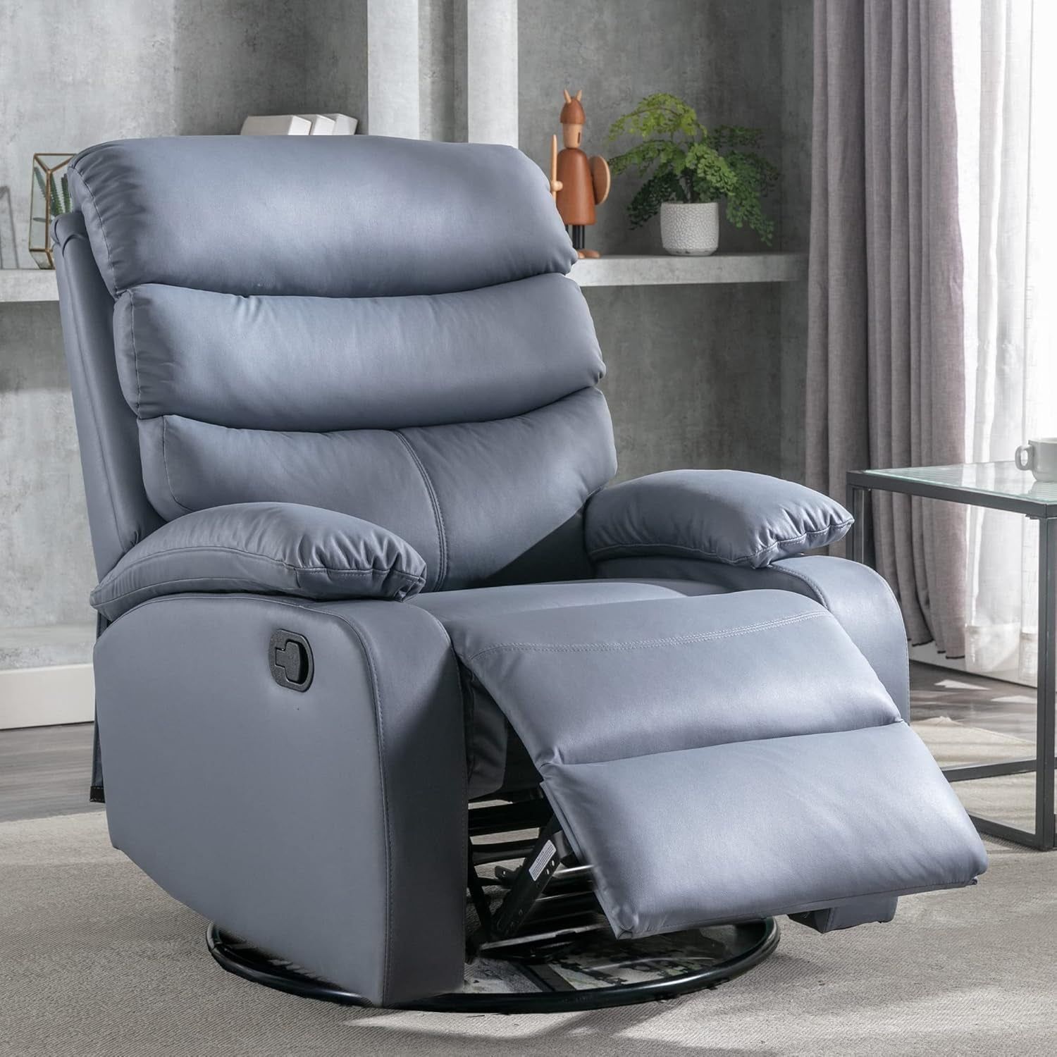 Swivel Rocker Recliner Chair for Adults, Rocking Recliner Chair, Manual Small Recliners for Small Spaces, Living Room, Nursery, RV, Dark Grey