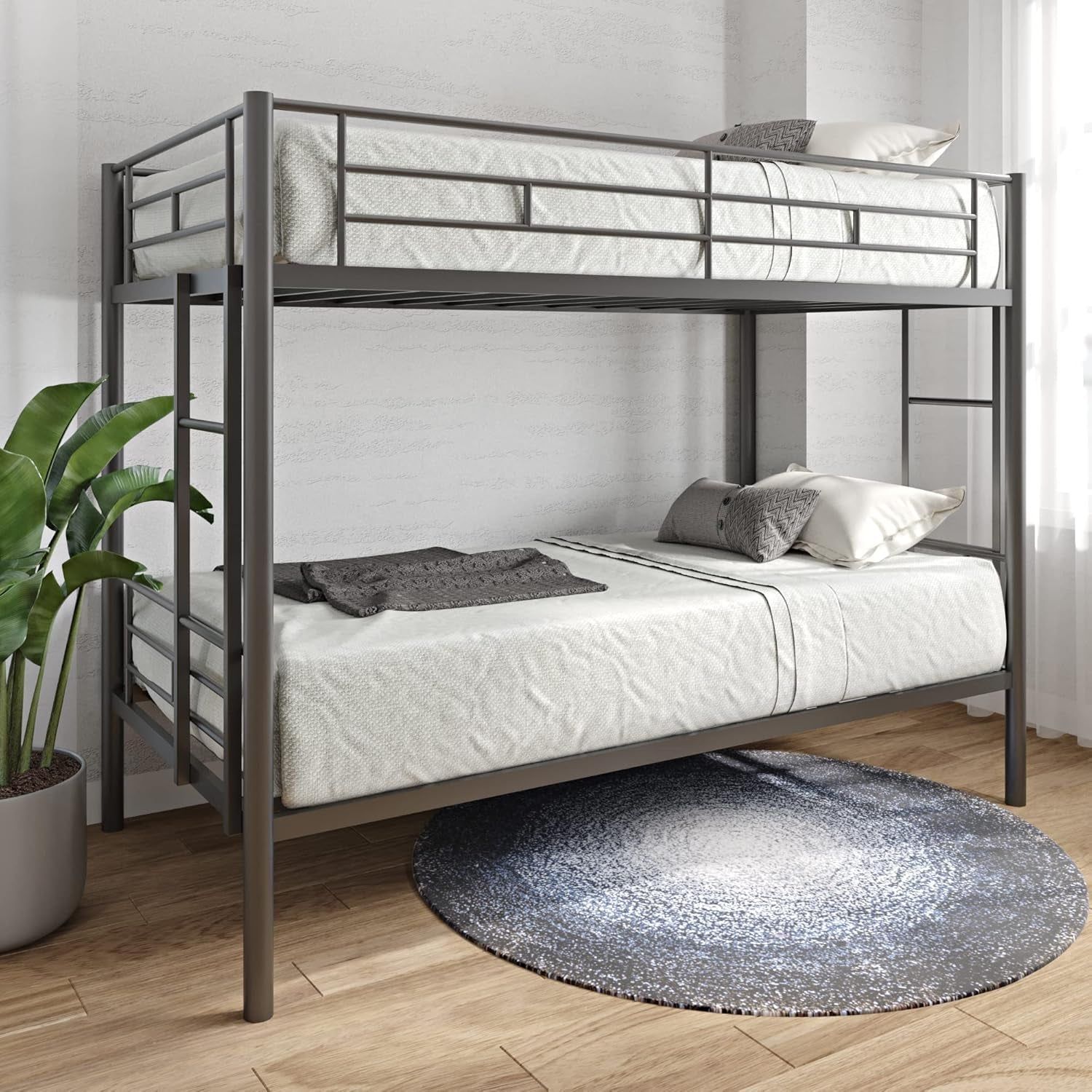 Metal Bunk Bed Twin over Twin Sturdy Heavy Duty Bunk Beds with 2 Side Ladders,Space Saving,No Box Spring Needed,For Boys Girls Teens Adults, Bedroom, Dormitory (Black)