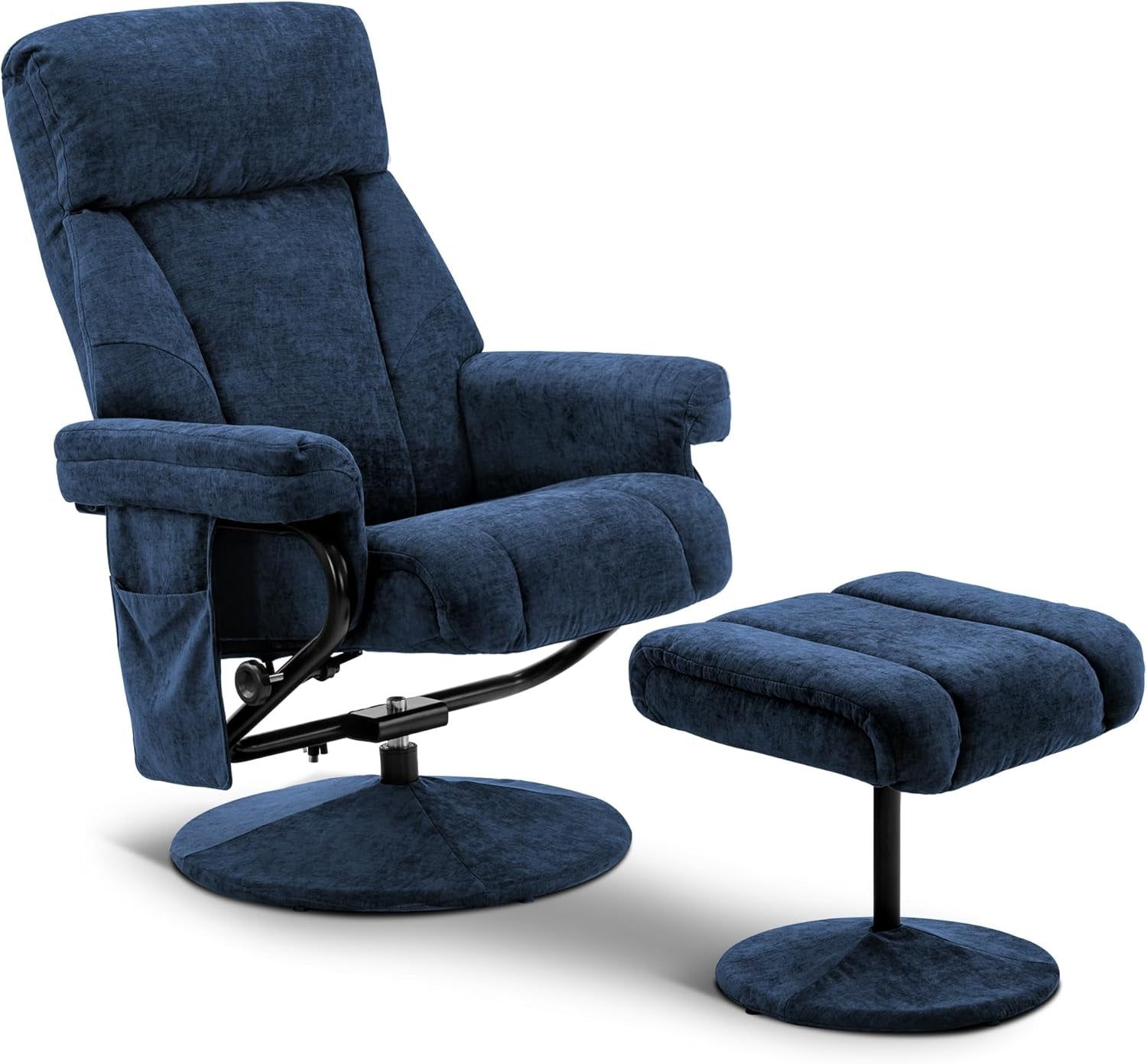 Swivel Recliner with Ottoman, TV Chair with Vibration Massage, Ideal for RV Small Space, Living Room &amp; Bedroom 4539 4828 (Textile, Blue)