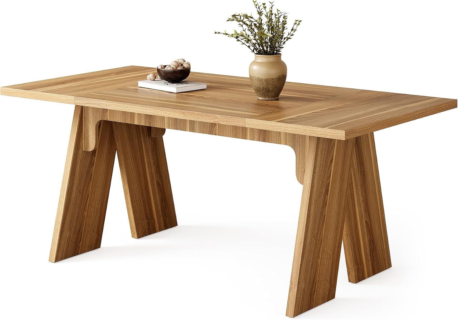 Dining Table for 6 People, Large 70.9 Inches Long Dining Room Table, Modern Rectangular Kitchen Table, Brown Wooden Dinner Table for Dining Room (Table Only)