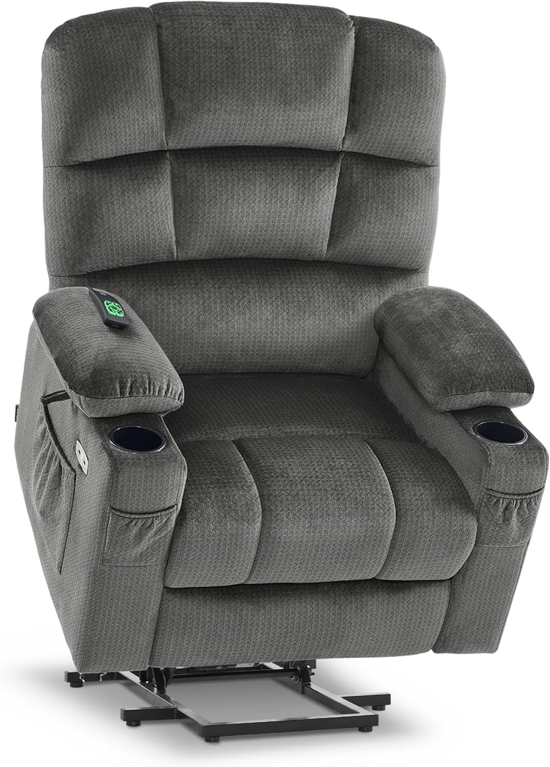 Dual Motor Power Lift Recliner Chair with Massage and Heat for Elderly People, Infinite Position, USB Ports, Cup Holders, Fabric 7679 (Medium, Grey)