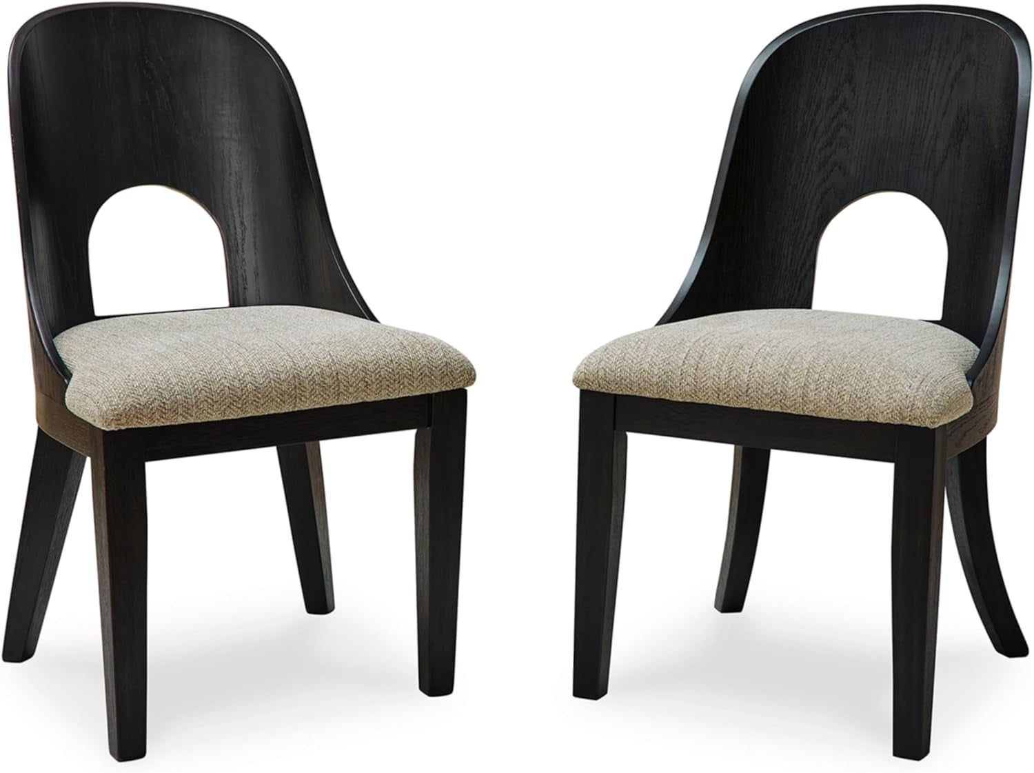 Rowanbeck Contemporary Armless Herringbone Upholstered Dining Chair, Set of 2, Black &amp; Light Gray