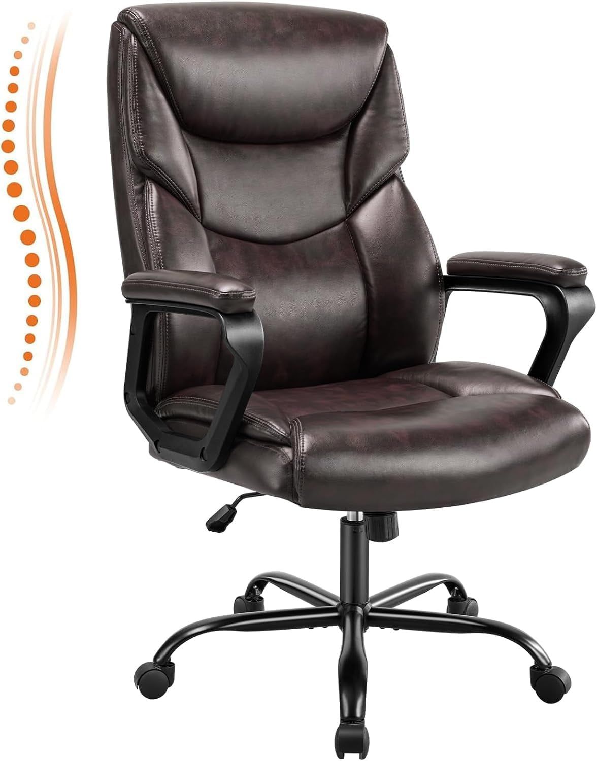 Executive Office Desk Chair High Back Adjustable Ergonomic Managerial Rolling Swivel Task Computer PU Leather with Lumbar Support, Brown