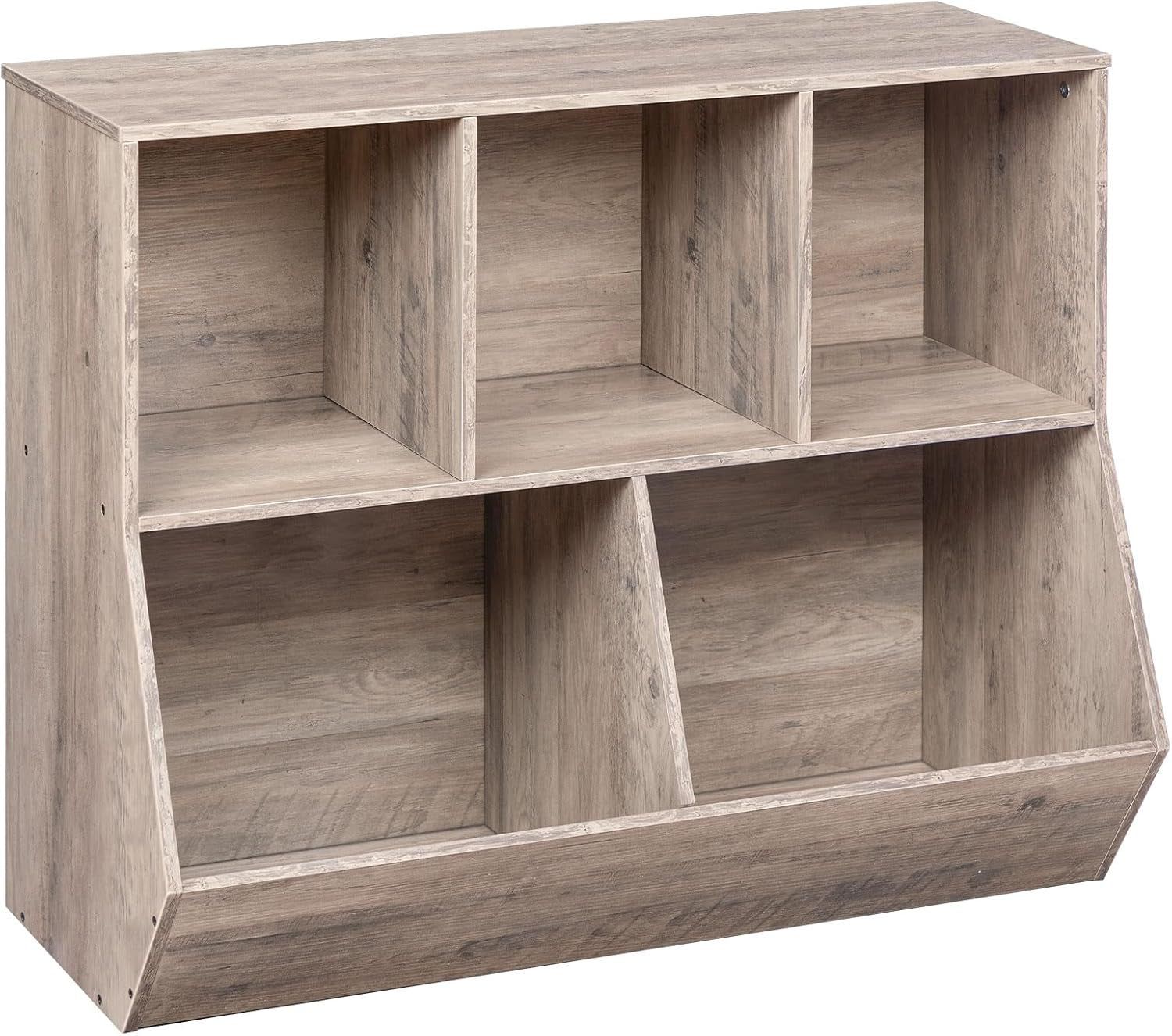 Kids Bookshelf, Bookcase Footboard, Toy Storage Cubby, Children&#39;S Toy Shelf, 35.4&quot; L Toy Storage Cabinet, Fit for Children&#39;S Room, Playroom, Hallway, Kindergarten, Greige BG32CW01