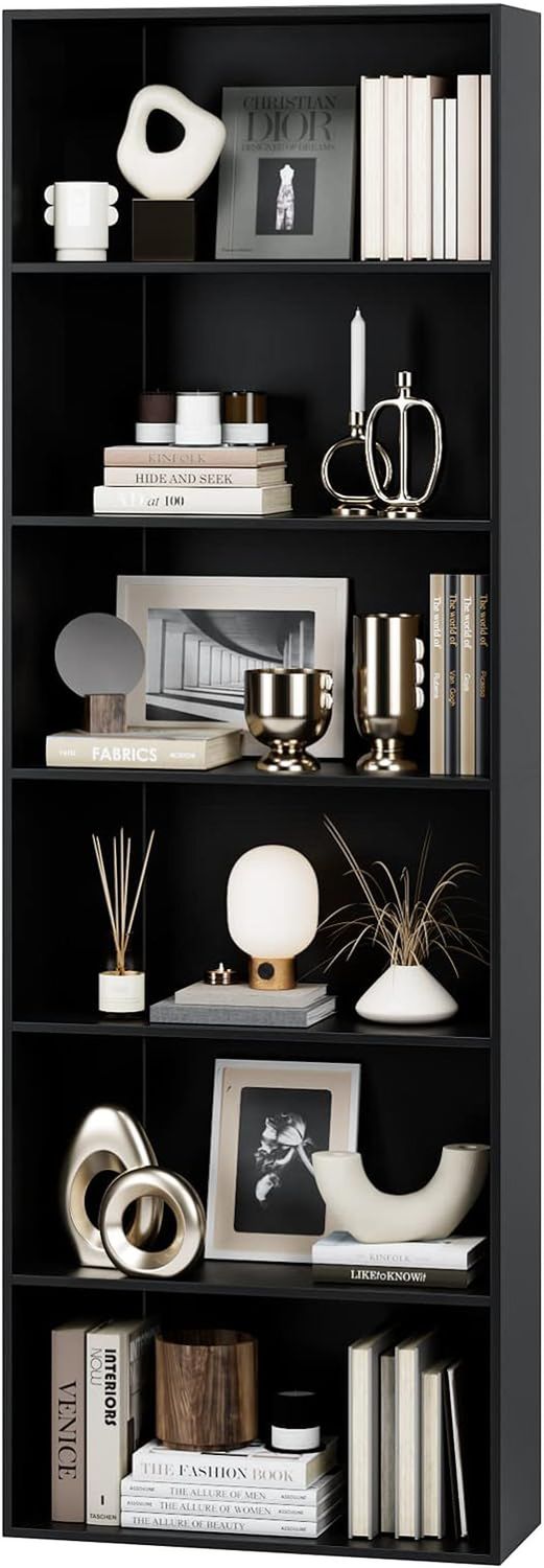 6-Tier Open Bookcase and Bookshelf, Freestanding Display Storage Shelves Tall Bookcase for Bedroom, Living Room and Office, Black