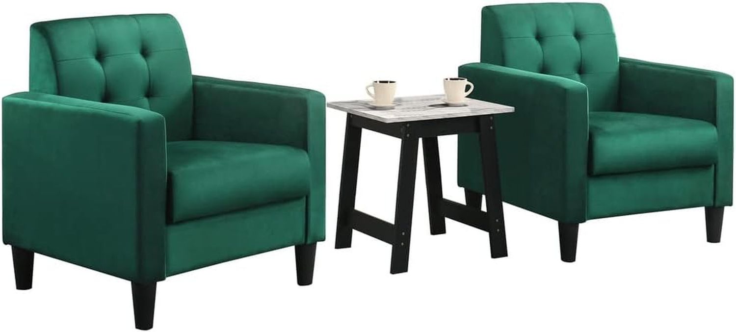 Hale Green Velvet Armchairs and End Table Living Room Set