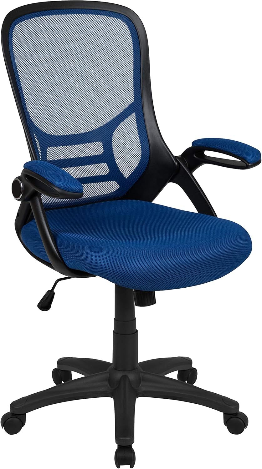 Porter High-Back Swivel Office Chair with Adjustable Lumbar Support and Seat Height, Ergonomic Mesh Desk Chair with Flip-Up Armrests, Blue/Black