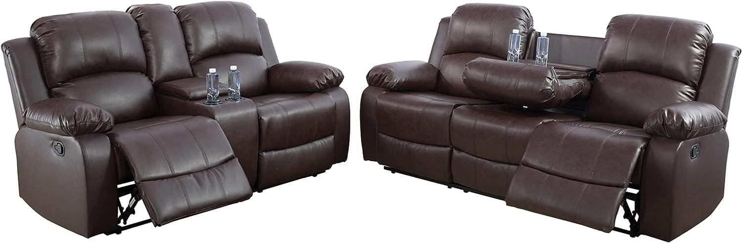 Bonded Leather Living Room Furniture Set Reclining Sofa Set Loveseat Furniture Sets in Living Room Sofa Recliners (Sofa+Loveseat, Brown)