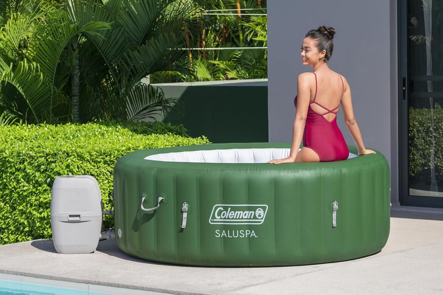 Palm Springs Energysense Airjet Inflatable Hot Tub Spa (77&quot; X 28&quot;) | Portable Hot Tub with 2 Covers (1 Energy-Efficient Thermal Cover and 1 Standard Cover) | Fits up to 4-6 Persons | Green