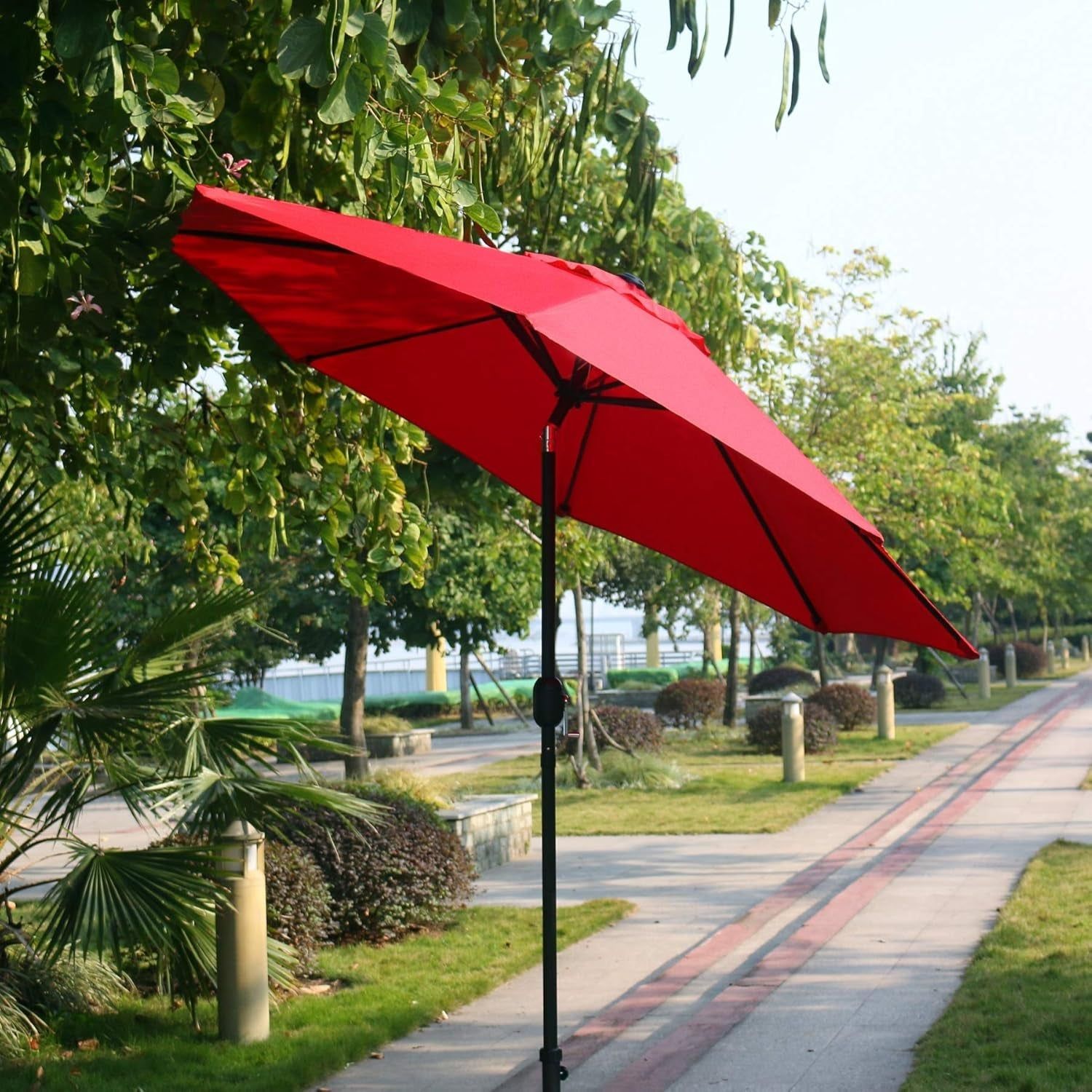 9&#39; Patio Umbrella Outdoor Table Umbrella with 8 Sturdy Ribs (Red)
