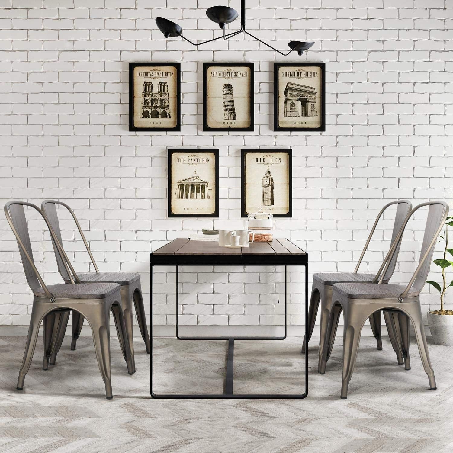 Metal Dining Chairs Set of 4, Gun Metal