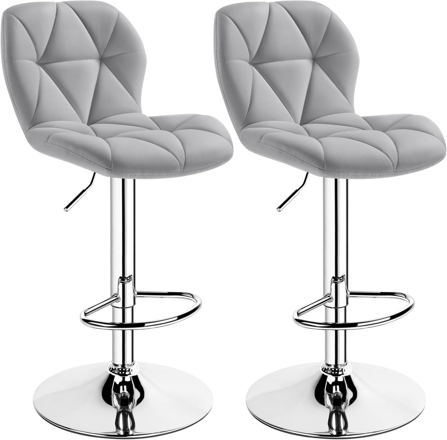 Grey Bar Stools Set of 2, PU Leather Bar Chairs with Backrest, Height Adjustable Swivel Island Stools for Bar, Kitchen Counter, Light Grey