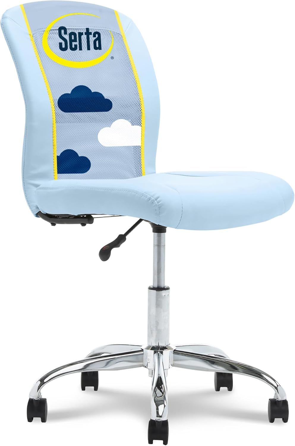 Essential Armless Deskchair, Small Task Chair with Wheels, Breathable Mesh Back, quality Foam Cushion Seat for Comfort, Functional, Lightweight and Versatile, Sky Blue