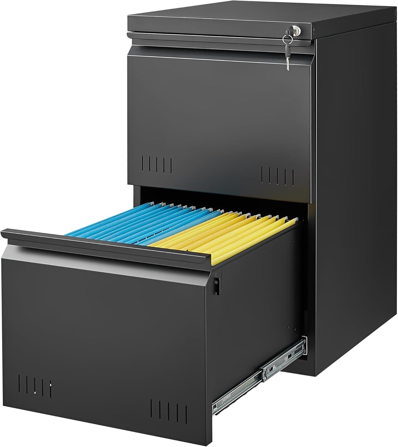 2 Drawer File Cabinet with Lock, Vertical File Cabinets for Home Office, Printer Stand, Heavy Duty Steel Office Storage Cabinet for Letter/Legal/A4,Matte Black.