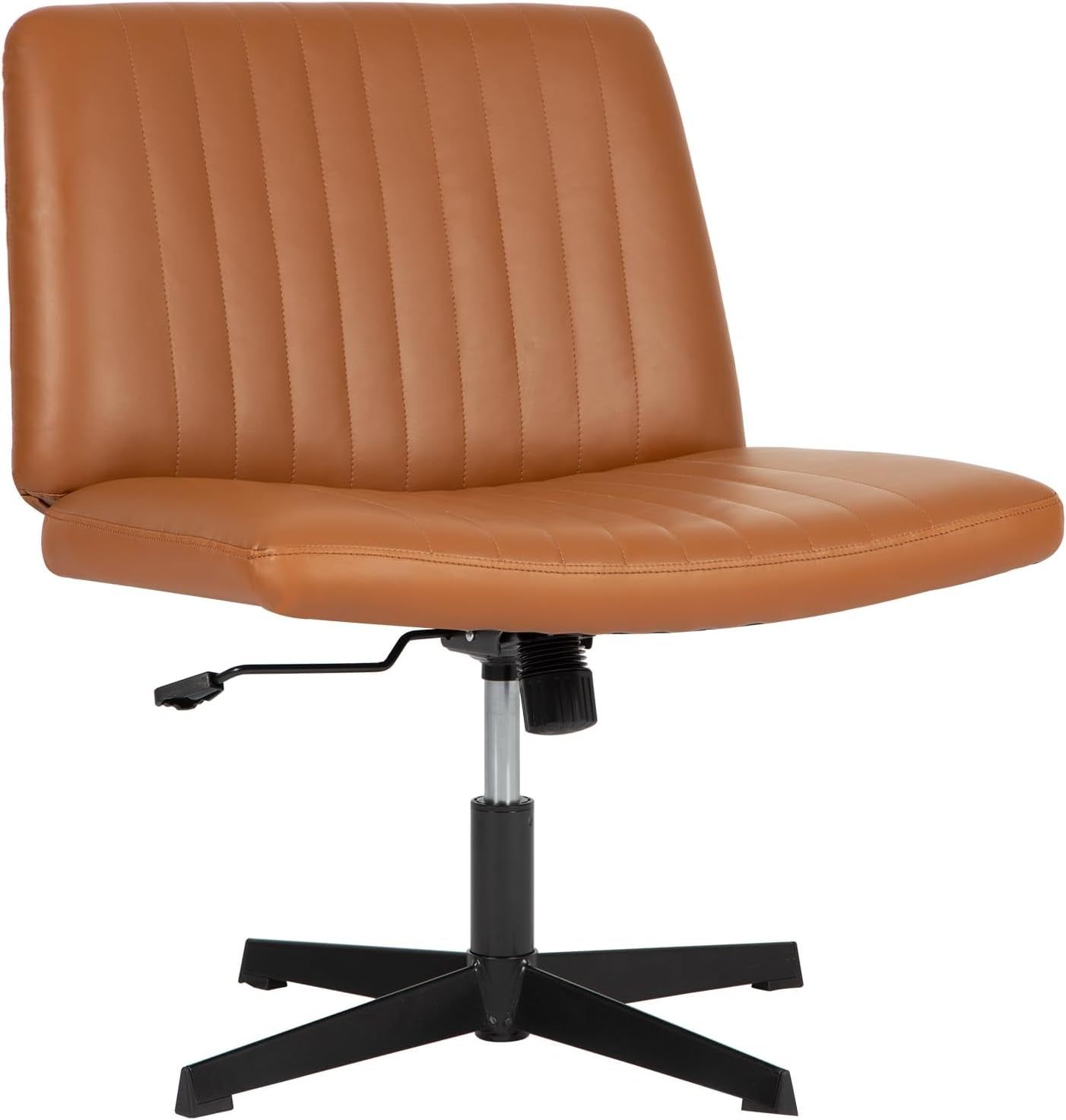 Criss Cross Chair,Armless Cross Legged Office Chair,Wide Comfty Desk Chair with No Wheels Modern Height Adjustable,Swivel Fabric Vanity Chair Computer Task Chair (Pack of 1, Brown)
