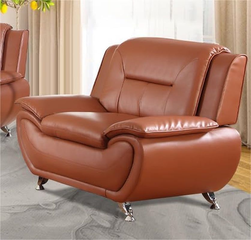 Leather Couches for Living Room, Living Room Couch Set, Sofa for Bedroom, Apartment, Living Room Furniture Sets (B-Leather Orange, Chair)