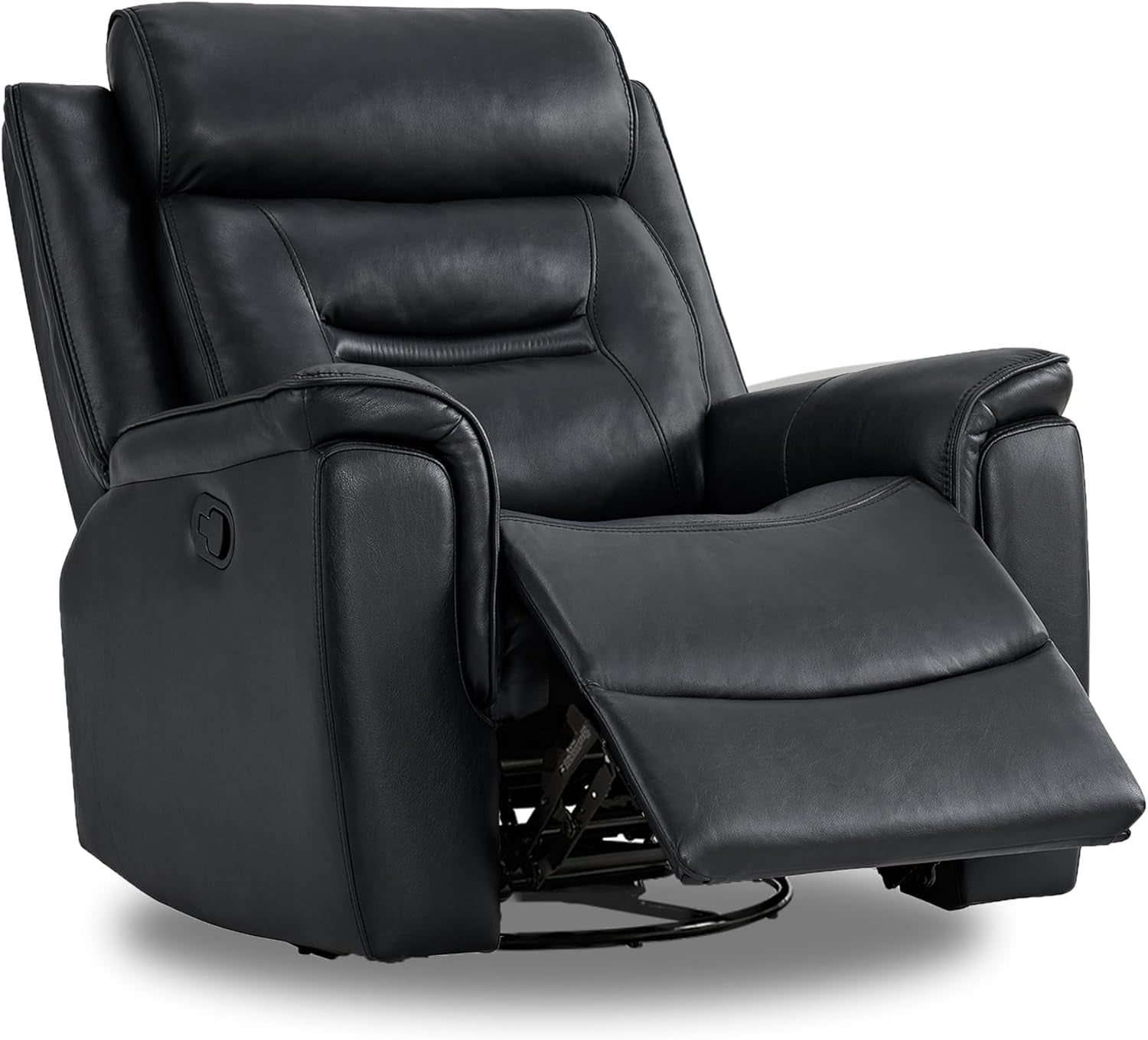 Leather Recliner Chair Faux Swivel Rocker for Adults Manual Sofa for Living Room Bedroom Home Theater Seating,Black