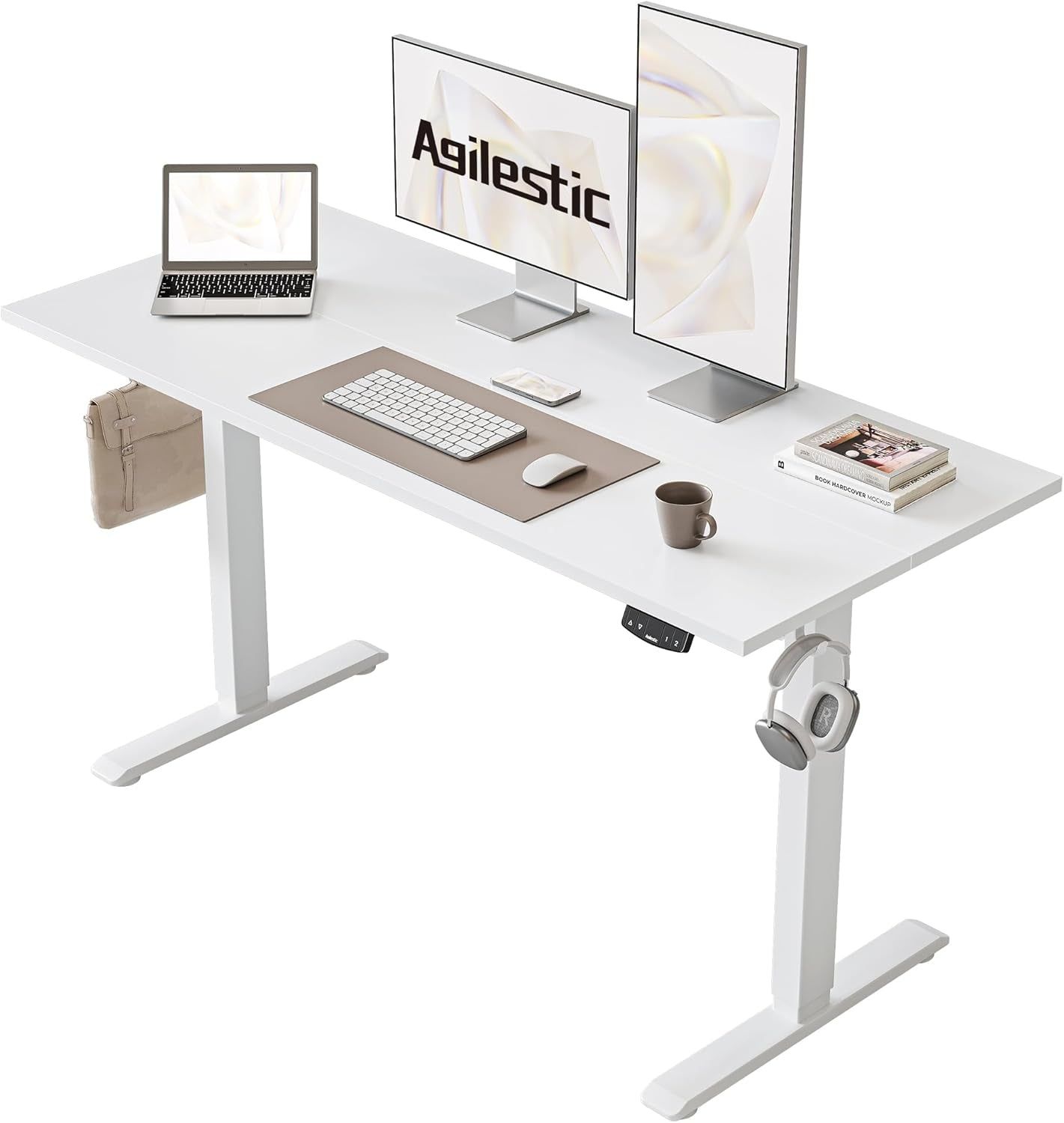 Electric Standing Desk, 48 X 24 Inches Height Adjustable Desk, Sit Stand up Desk for Work Office Home, Ergonomic Rising Computer Table with Memory Preset, White