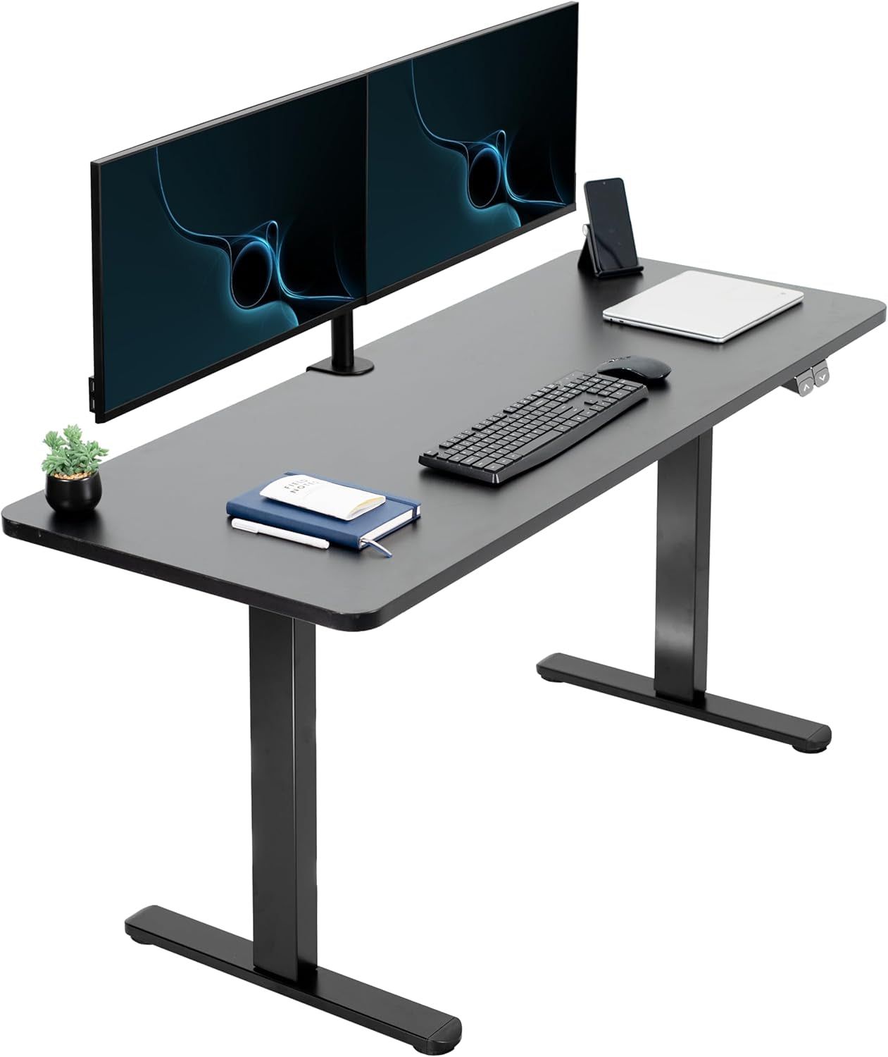 60-Inch Electric Height Adjustable 60 X 24 Inch Stand up Desk, Black Solid One-Piece Table Top, Black Frame, Home &amp; Office Furniture Sets, B0 Series, DESK-KIT-B06B