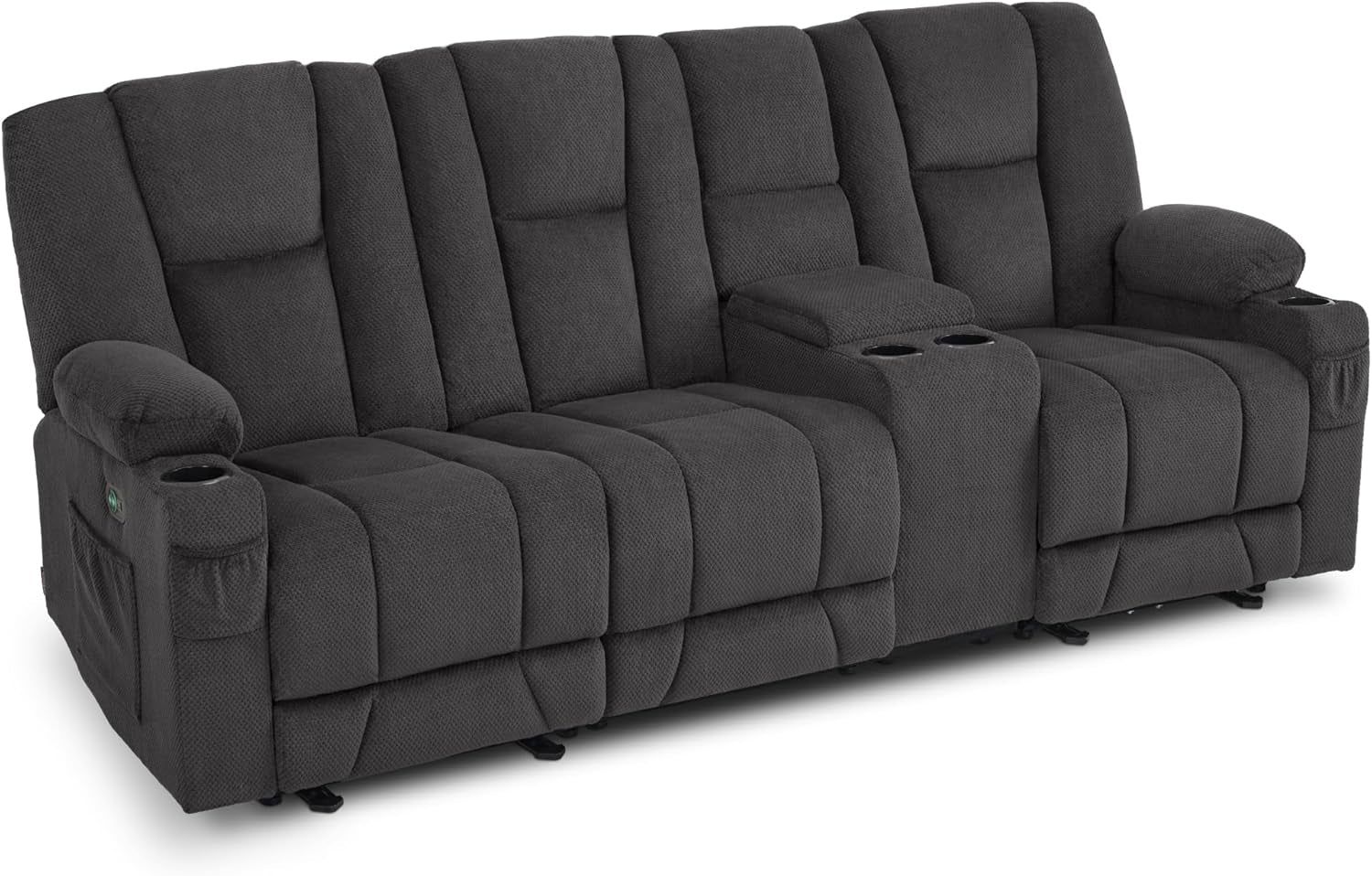 Power Reclining Sofa with Heat and Vibration,Usb Ports, Cup Holders,3-Seat Dual Recliner Sofa with Console for Living Room 6035 (Grey)