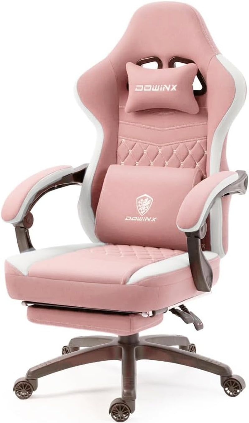 Gaming Chair Breathable Fabric Computer Chair with Pocket Spring Cushion, Comfortable Office Chair with Gel Pad and Storage Bag,Massage Game Chair with Footrest,Pink