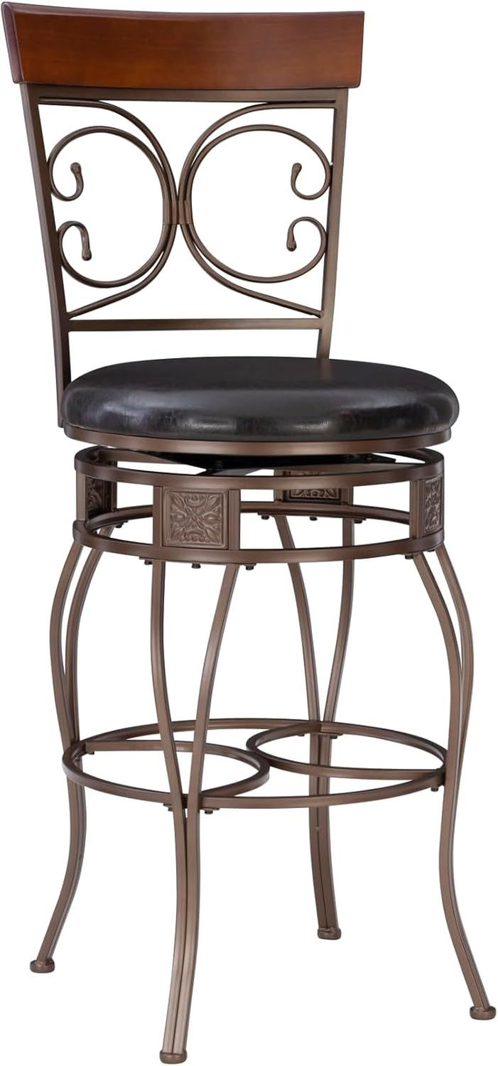 Company Back Scroll  Big and Tall Barstool, Bar Height, Dark Bronze/Brown