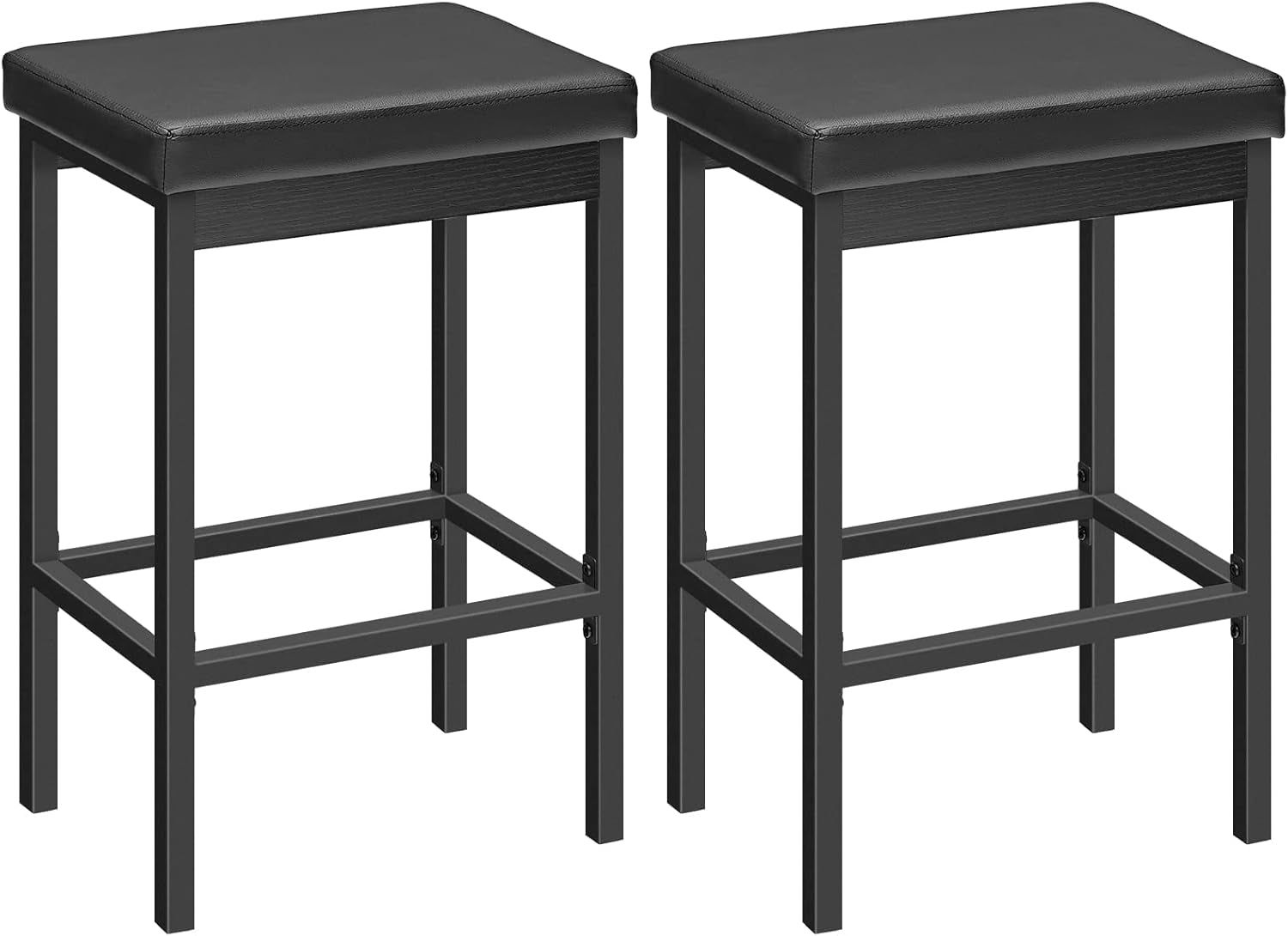 Bar Stools, Set of 2 Bar Chairs, 24.8-Inch Height Stools, Breakfast Bar Stools, Kitchen Bar Chairs, 2&quot; Thick Upholstery, for Kitchen, Dining Room, Cafe, Bar Counter, Black BB21BY01
