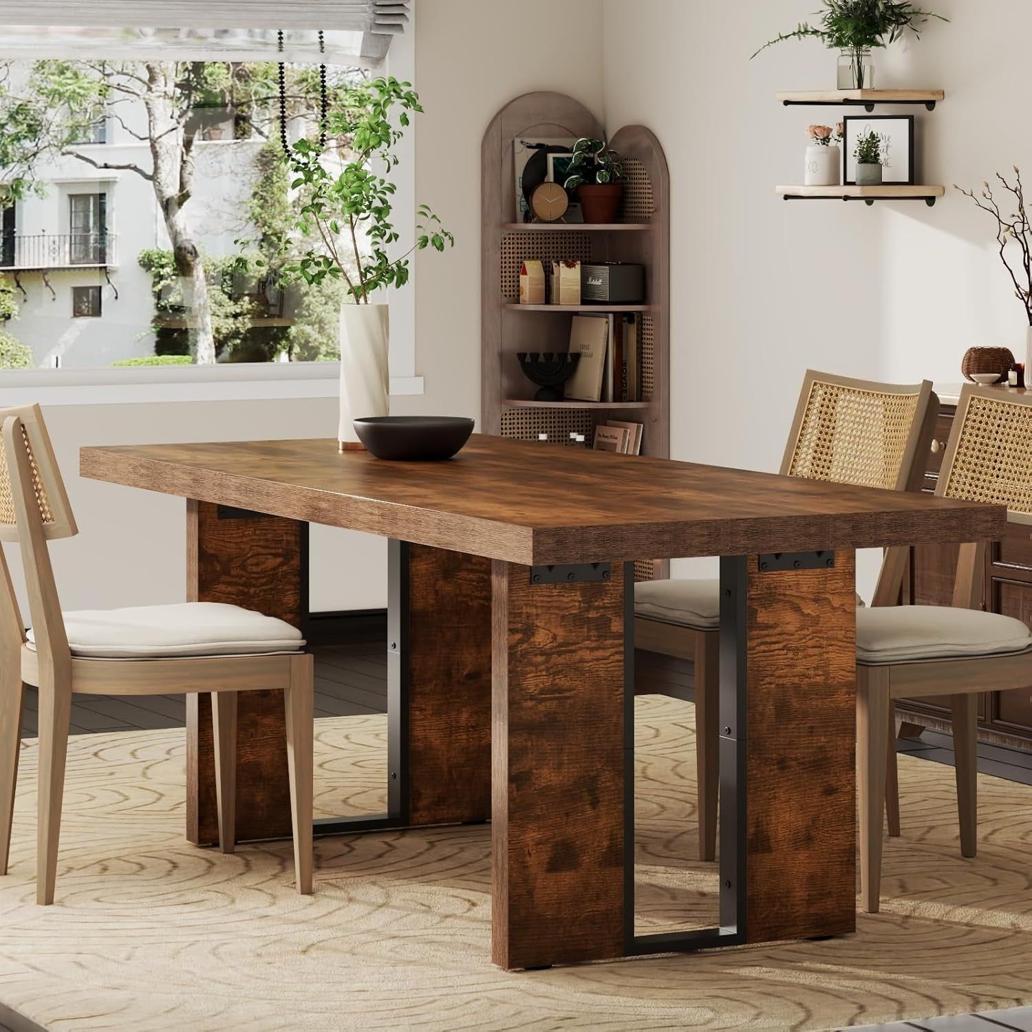 71&quot; Large Dining Table, Rustic Farmhouse Dinner Table for 6 to 8 People, Rectangular Thick Kitchen Table with Heavy Duty Legs for Dining Room (Rustic)