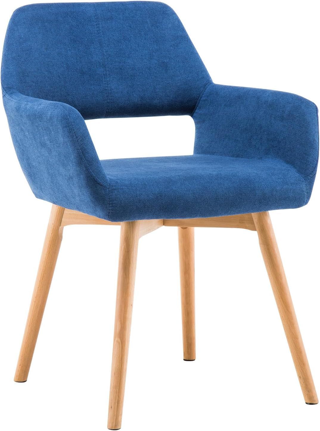 Desk Chair No Wheels Vanity Chair Makeup Chair Comfy Accent Chair for Living Dining Room Bedroom Home Office Mid Century Modern Upholstered Arm Chair Sofa Chair (Blue, 1)