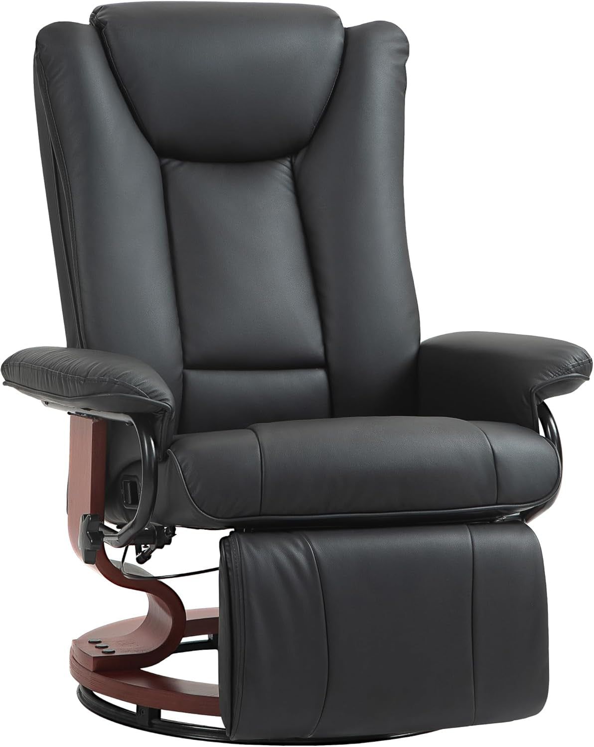 Manual Swivel Recliner Chair, PU Leather Reclining Chair with Footrest for Living Room, Black