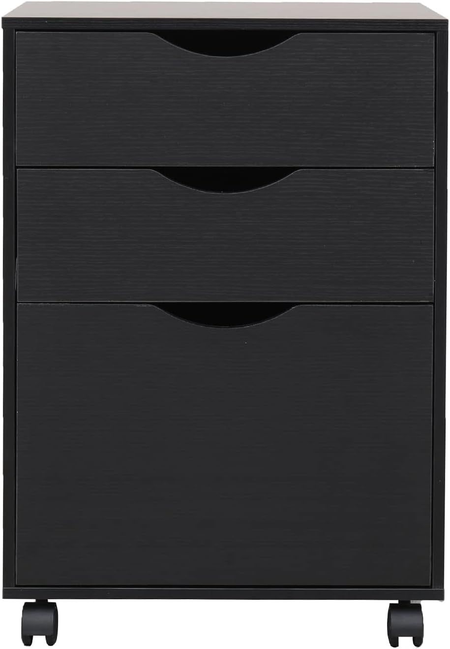 3 Drawer Mobile File Cabinet, Rolling Vertical Filing Cabinet Fits A4, Legal Paper and Letter Paper for Home Office, Black