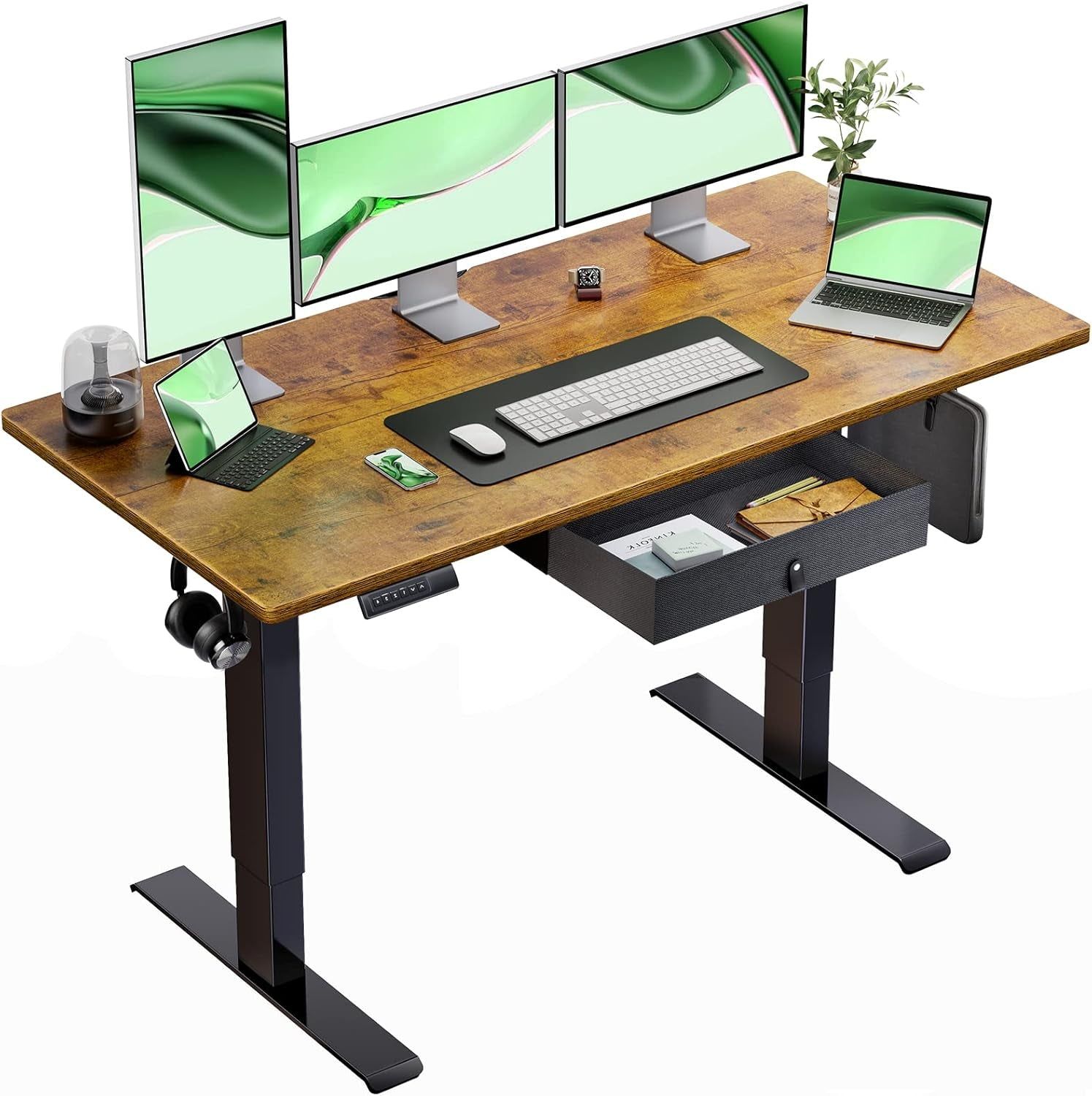Standing Desk with Drawer, 48X24 Inch Adjustable Height Standing Desk, Electric Stand up Desk, Sit Stand Home Office Desk, Ergonomic Workstation for Home Office Computer Gaming Desk Rustic