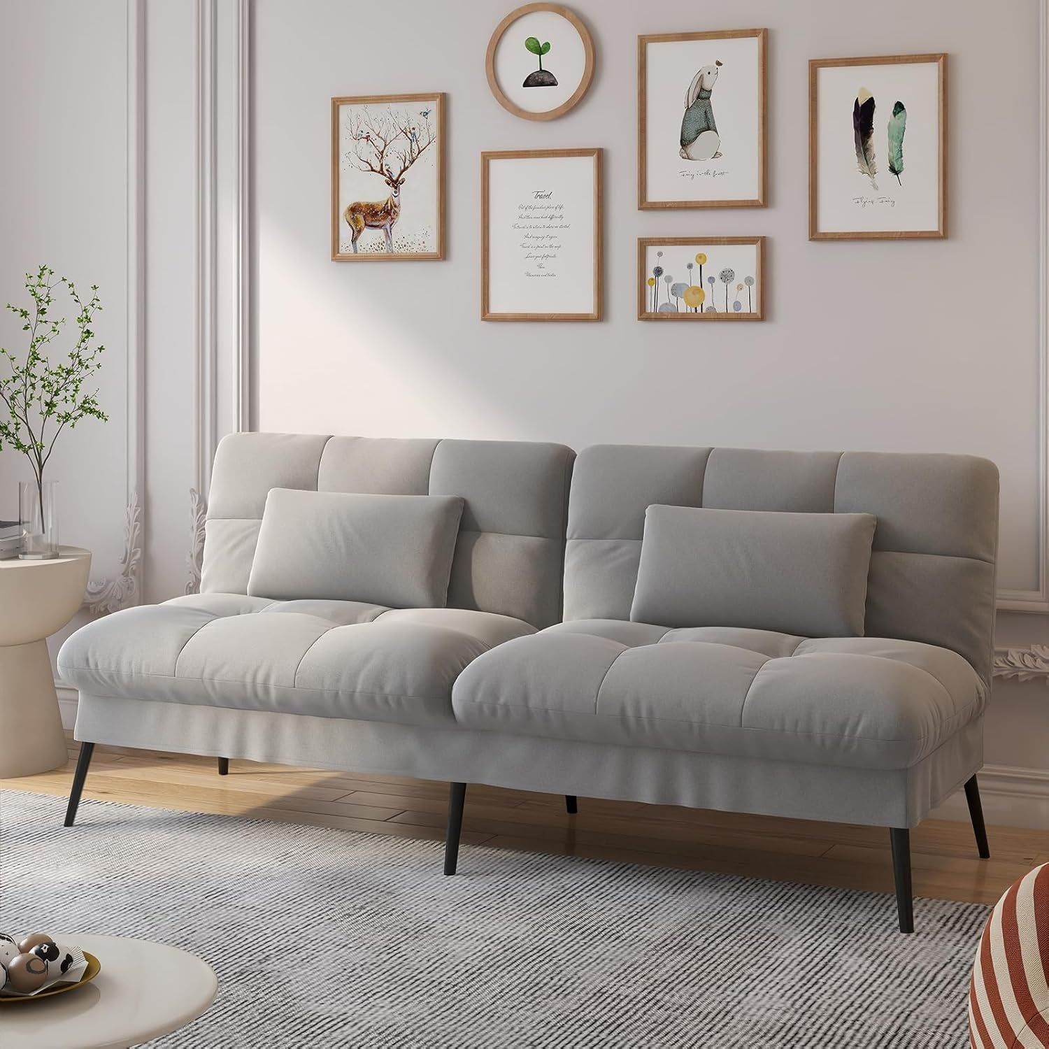 Convertible Futon Sofa Bed, 68″Fabric Futon Couch with Adjustable Backrest, Folding Futon Sleeper Recliner for Living Room Furniture (Dark Grey)