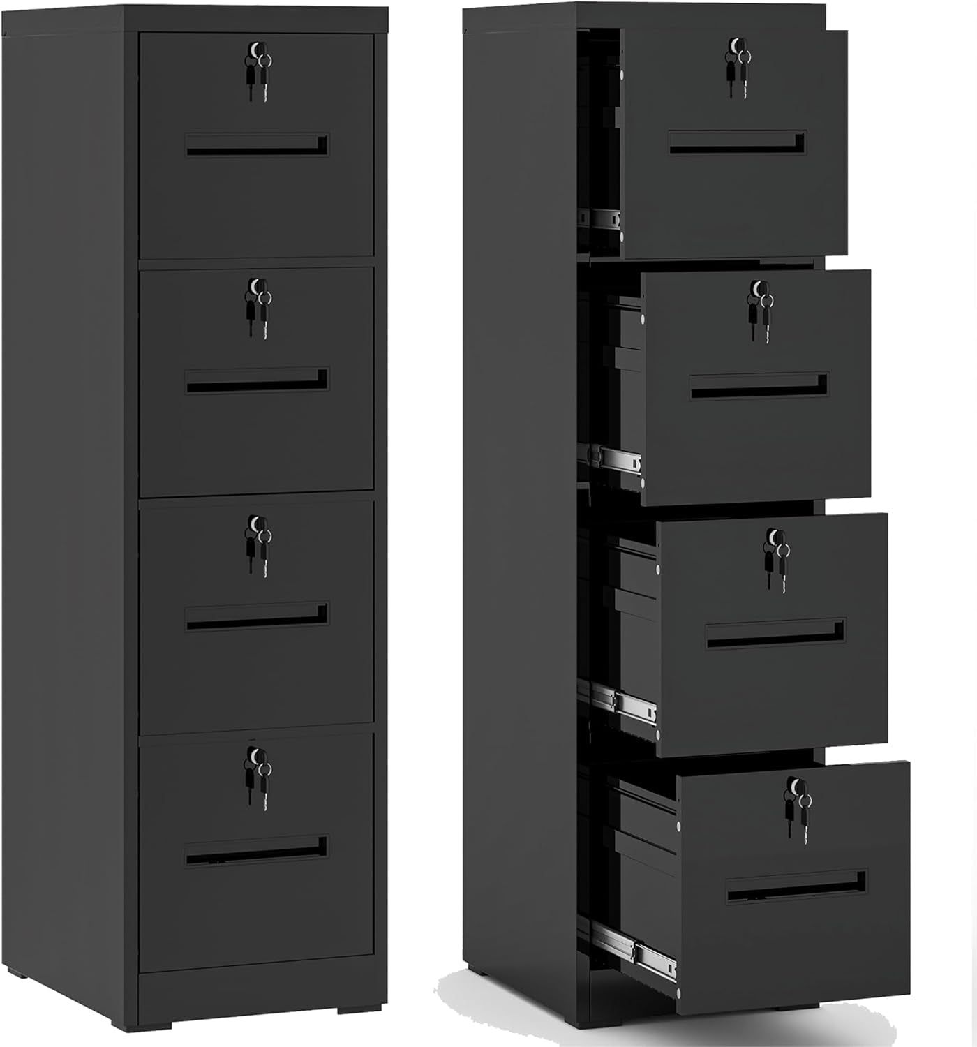 4 Drawer File Cabinet,Vertical Filing Cabinet with 4 Lockable Drawers,Black Metal File Cabinet for Home Office,Heavy Duty Steel File Cabinets for A4/Letter/Legal Size File,Assembly Required