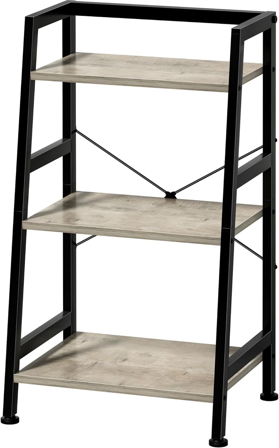 3-Tier Bookshelf, Ladder Shelf, Stand up Shelves, Industrial Bookcase with Steel Frame, Metal Small Bookcase, for Living Room, Home Office, Kitchen, Bedroom, Industrial Style（Greige &amp; Black）
